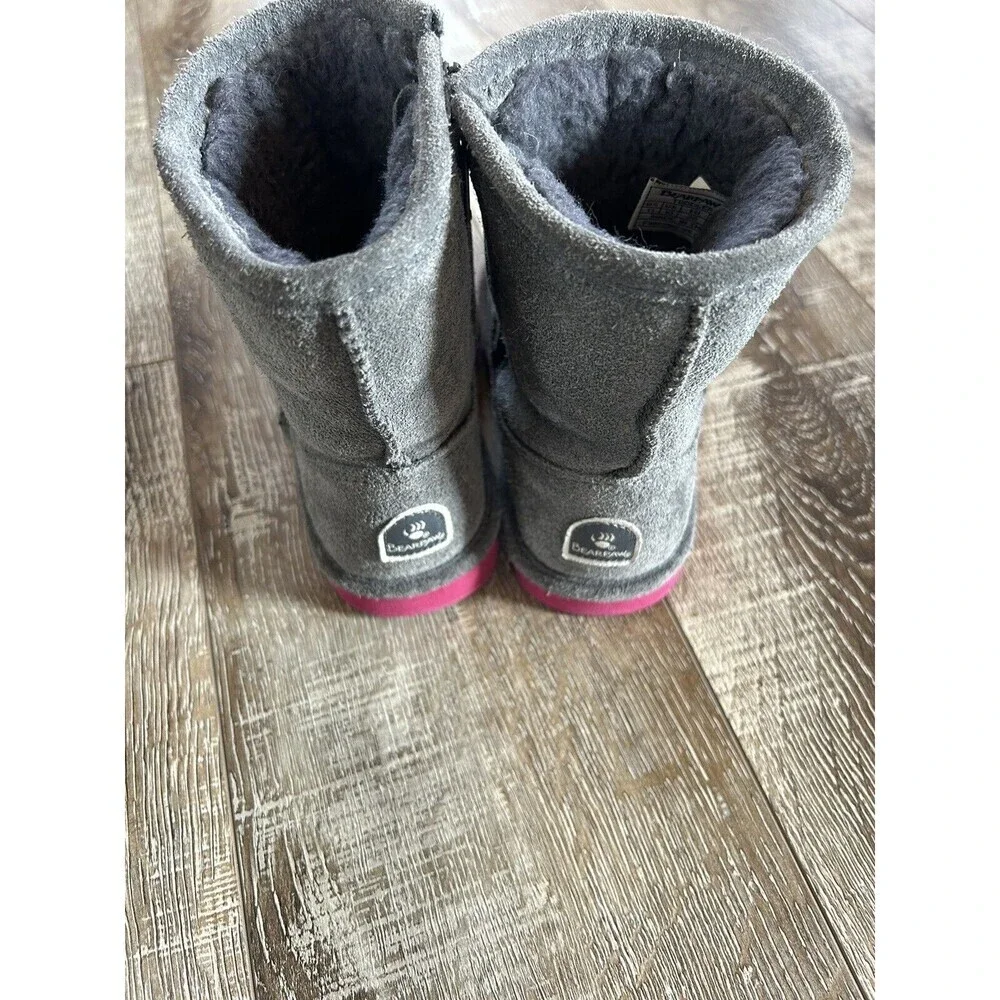 Bearpaw Elle Toddler Girls Size 11 Gray Pink Sole Ankle Fur Leather Booties